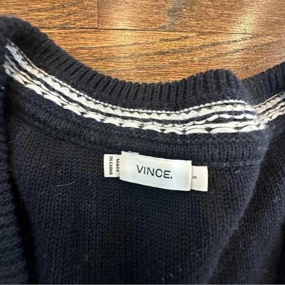 VINCE NAVY/WHITE CONTRAST STITCH SWEATER SIZE  Small 100% Cotton Q0483 - Picture 6 of 8